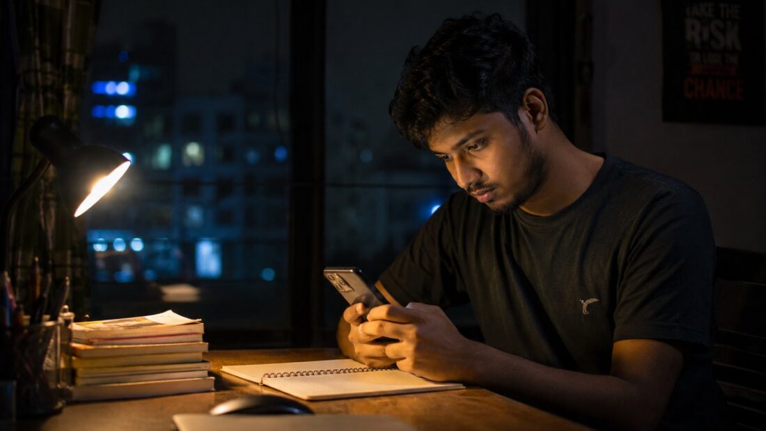 রাতে ফোনে AI চ্যাটবট ব্যবহার
