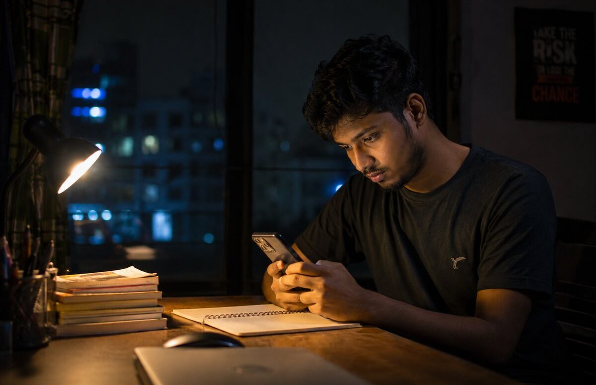 রাতে ফোনে AI চ্যাটবট ব্যবহার
