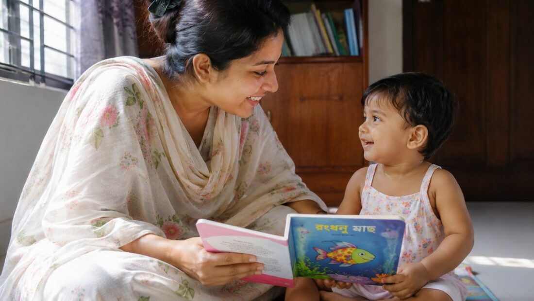 মায়ের সঙ্গে কথা বলার চেষ্টা করছে ছোট্ট শিশু