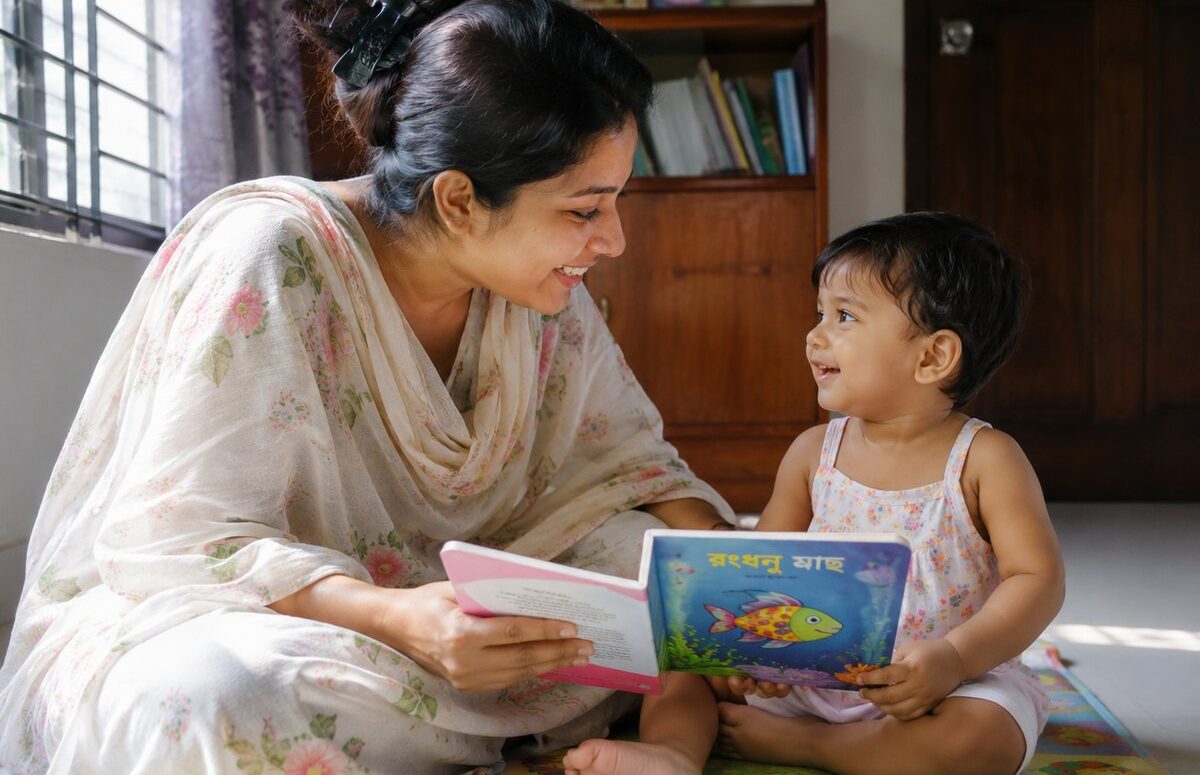 মায়ের সঙ্গে কথা বলার চেষ্টা করছে ছোট্ট শিশু